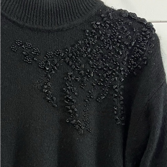 🖤 I.B. DIFFUSION – Black Beaded Turtleneck Sweater (Size M) - Picture 2 of 8